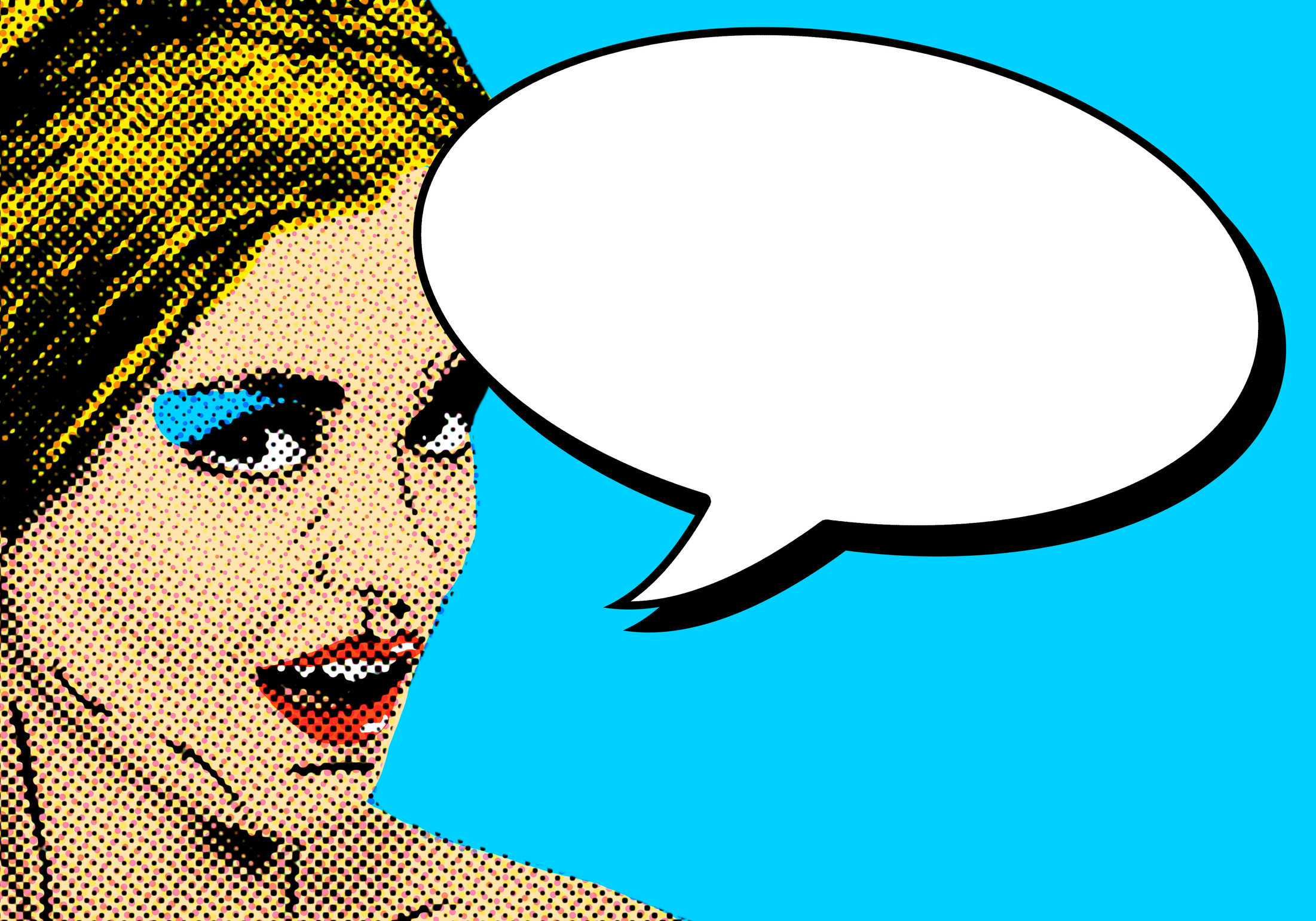 Pop art comic style woman with speech bubble